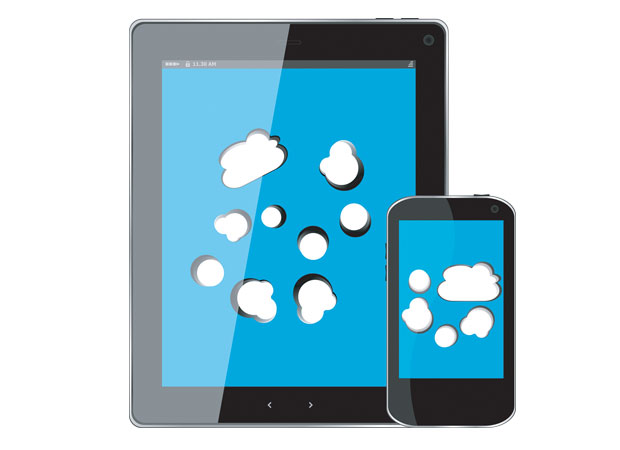 Illustration of clouds on a tablet and mobile phone screen