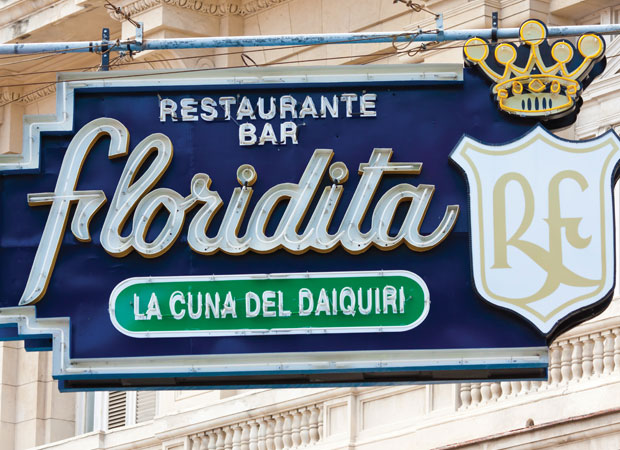 Image of neon sign outside Floridita restuarant/bar