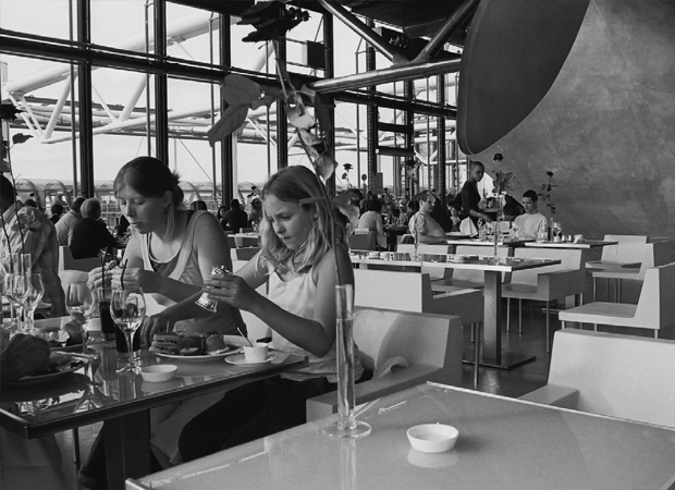 French girl in restaurant B&W